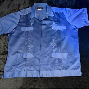 Guayaberas Finas Copacabana-Blue Short Sleeve Button-Up Shirt SZ 2XL